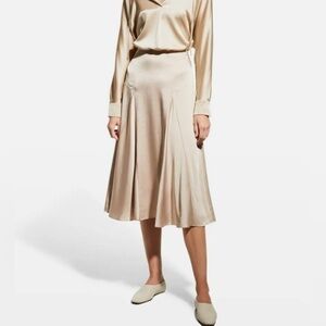 NWT Vince Godet Paneled Slip Skirt Satin Sand Champagne Size 14 Midi Flawed